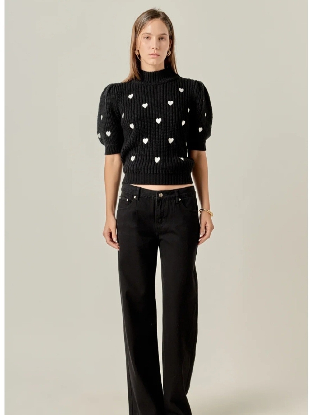 English Factory Black Embroidered Hearts Sweater Size Medium